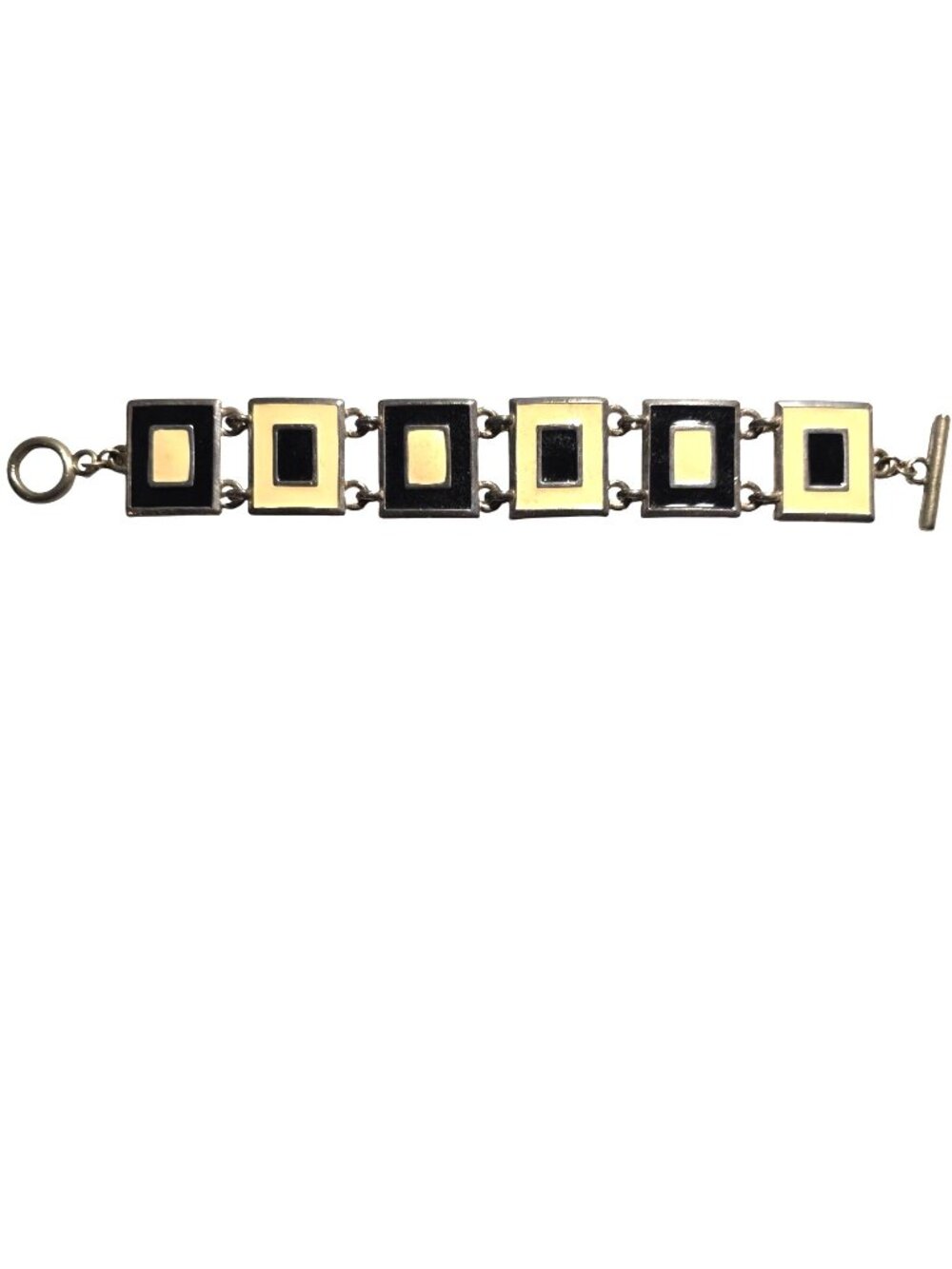 Bracelet Geometric Black white Enamel Silver-Tone yin yang women jewelry neutral